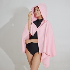 리노아 후드 판초타올 비치타월 성인용 물놀이 수건, 핑크, 1개 핑크, 1개