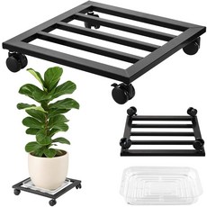DEELF OUTLET 30.5cm(12인치) 대형 금속 식물 캐디 PU 바퀴 포함 사각 화분 돌리 냄비 무버 롤러 연철 롤링 식물 스탠드 실내 실외 식물 홀더 코스터, 13.6", 1