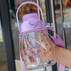高顏值夏季兒童吸管直飲水杯大容量大肚杯子便攜女生塑料杯, 透明紫:1-1.5L(含), 1個, 1L