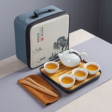 旅行茶具套裝窯功夫陶瓷一壺四杯伴手禮茶具, 1個, 四方包前程大西施壺亮光青黑盤:如圖所示712