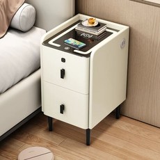 멀티 협탁 침대 석판-기능적 스마트침대 옆 다기능 조립(스스로 침실 테이블 40x40x5, 1개, AP. 베이지색 둥근 원목 무선 충전기 + 3색 조명