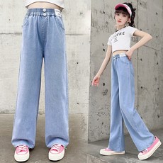달콩슈 주니어용 여아 찰랑찰랑 와이드 초등 밴딩 데님 팬츠 DKW112