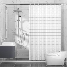 무타공 T형 샤워 공간분리 세탁기보호 욕실 커튼봉 110170x70110, 1개, M. 샤워커튼 작은 흰색 그리드 182미터