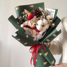 甜蜜cosmetics 聖誕節禮物小熊玩偶公仔花束 棉花滿天星生日禮物女生送閨蜜, 聖誕綠小熊花束【成品】
