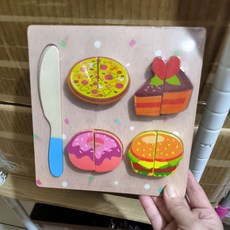 兒童玩具切切樂穿線串珠積木水果動物認知寶寶早教益智木質拼圖，安全木質，多功能互動, 蛋糕甜點切切樂, 1個