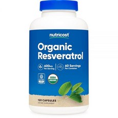 Nutricost 유기농 레스베라트롤 (600mg) 120캡슐 - USDA 유기농 CCOF 인증 비건 GMO 프리 글루텐 60회 분량 183382, Nutricost 유기농 레스베라트롤 (600mg) 1, 1