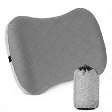 aiGear 공기 주입식 캠핑 베개 초경량 컴팩트 에어 인체 공학적 목 및 요추 지지 휴대용 탈착식 세탁 가능한 커버 포함 여행 배낭여행 하이킹용 (그레이), 회색.