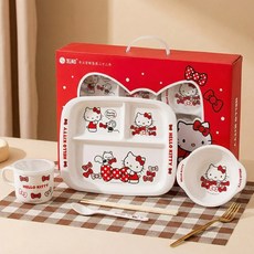 산리오 헬로키티 멜라민 식판 식기세트 레드 밥공기 물컵 스푼 젓가락 (526916)