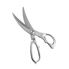 TWIN WOLF 주방 가위 굽은 머리 디자인 고기용 전체 스테인리스 톱니 곡선형 고기/삼겹살 가위 미끄럼 방지 디자인 고기용, 실버, 1개