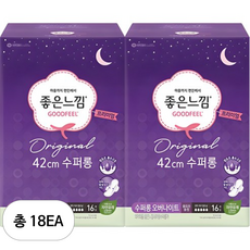 좋은느낌 내추럴 수퍼롱가 생리대 날개형, 오버나이트 이상, 16개입, 18개