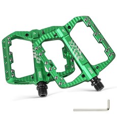 ENLEE 산악 자전거 페달 평평함 3개의 밀폐 베어링 경량 알루미늄 금속 9/16인치 도로 BMX 자전거를 위한 탈착식 미끄럼 방지 못이 있는 방수 MTB 평평함, Green