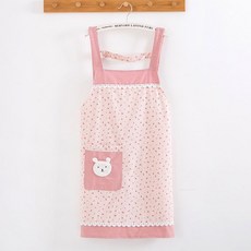 편한 데일리 h라인 여자 가정용 앞치마 실내 얇은 요리 통기성 포켓 면 작업복, 핑크[H플라워 백곰 포켓]