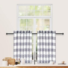 Simple Deluxe Buffalo 창문용 체크 주방 밸런스 주방 농가 거실 침실용 격자 무늬 커튼 밸런스 봉 포켓 커튼 밸런스 너비 132.1cm x 길이 38