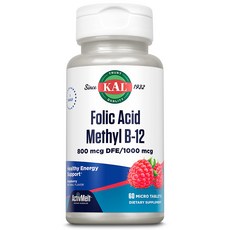 칼 800mcg 엽산 메틸 B-12 정 라즈베리 60정 Kal 800 Mcg Folic Acid Methyl B-12 Tablets Raspberry 60 Count, 1개