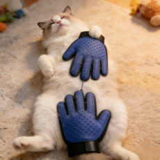 AmoRex 반려동물 털제거 그루밍 장갑, 블루 + 블랙, 1세트