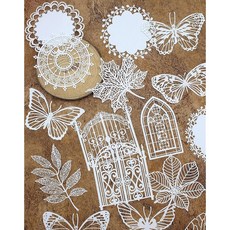 앤빈 30개 스크랩북 레이스 빈티지 배경지 스크랩북 액자 꽃 스크랩북용 장식지 정크 저널 아트 저널링 카드 제작 플래너 DIY, White