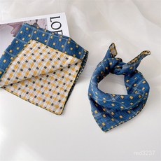 新品開售 春秋寶寶方巾防風護頸圍脖韓係格子百搭男女童雙麵薄款防曬裝飾巾, 45棉方巾-淺灰紅線格,45*45