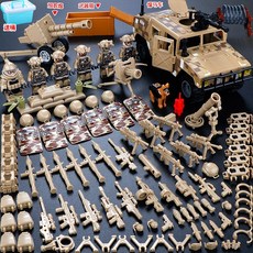 전쟁 피규어 모형 밀리터리 전투함 군인 산 미니어처 군사 특수부대 경찰 소년 조립식 작은 병사 교육용 장난감 퍼즐., [17] 사막 특수부대 험비 팀 (보관용 버킷 포함)