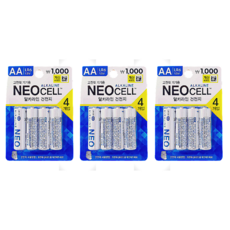 네오셀 알카라인 건전지 AA 4개입 + 코즈멧 압축 마스크팩, 3세트