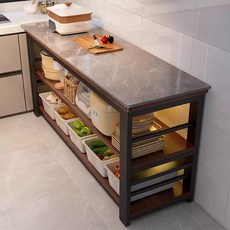 SeekFun 세라믹 선반 주방 수납장 200kg하중 아일랜드 식탁 다용도 렌지대 대용량 보조 테이블 장식장 진열장 3단, 그레이/Gray