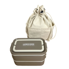 上班族便當盒微波爐不鏽鋼便當盒 2層 野餐午餐盒, 棕色飯盒+袋子