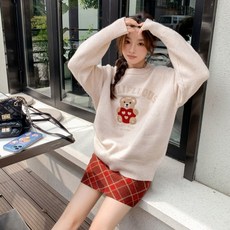 가을 겨울 타올 자수 곰돌이 풀오버 임산부 스웨터 루즈핏 스타일리시한 니트 탑