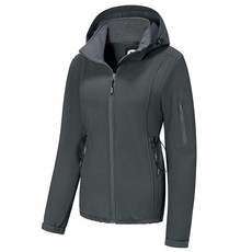 FARVALUE 여성용 소프트쉘 재킷 방수 경량 따뜻한 윈드브레이커 탈착식 후드 플리스 안감 야외 하이킹용 다크 그레이. XL 102842
