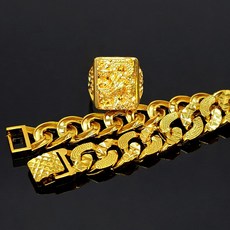 2종세트 팔찌 반지 18k압축도금 넓이1.4cm 초경량 할로우제작 용의승천형상 승천 노블레스