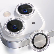 초이스 호환 iPhone 15 / Plus 카메라 렌즈 프로텍터 블링 9H 강화 유리 커버 화면 금속 링 장식 액세서리(글리터 핑크), Glitter Silver, For 16/16 Plus, 1