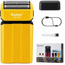 케메이 KMT396 남성용 포일 면도기 3개의 플로팅 블레이드가 장착된 전기 7500RPM 충전식 무선 타입C 120분 런타임 LED 디스플레이 트래블 락 옐로우, Yellow