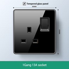 럭셔리 전체 강화 유리 벽 조명 스위치 버튼 블랙 영국 플러그 13A 범용 벽 소켓 Usb 220V1gang2way 속도 스위치