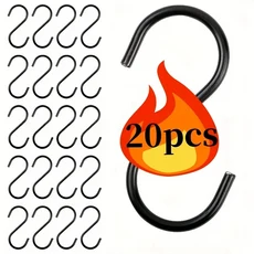 20개 S형 금속 범용 벽걸이 후크 - 내구성이 뛰어나고 설치가 쉽고 미끄럼 방지 부식 방지 옷장/주방용 공, 03 검정색