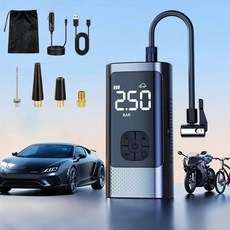 VERVEO 타이어 공기압 주입기 6000mAh 리튬 배터리 정밀 타이어 공기압 모니터링 자동차 오토바이 자전거 농구공 범용 공기부양 보조배터리, 블랙6000mah, 1개