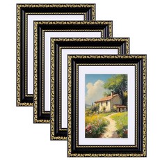 Eletecpro 12.7 x 17.8cm(5 x 7인치) 사진 프레임 4개 세트 유리가 있는 빈티지 골드 사진 프레임 매트 포함 10.2x15.2cm(4x6인치) 사진 디, 블랙 골드