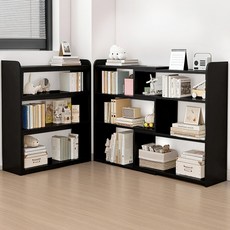 레퓰리 다용도 수납 책장 좌우연장 책꽂이 선반, 블랙, 3단