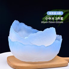 DFMEI 日式錘紋蓮霧加厚玻璃碗高顏值沙拉碗套裝網紅推薦 湯麪碗 泡麪碗, 1個, 蓮霧藍, 小號