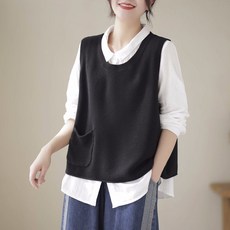 TKX 여성용 캐주얼 넉넉한핏 니트 조끼 포켓 디자인 가을 겨울 여리핏 니트티 K89