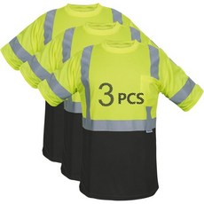 창고 건설 작업을 위한 반사 안전 셔츠 반팔 고감도 통기성 T 셔츠, Medium, Black&yellow-3pcs