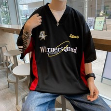 2컬러 브이넥 오버핏 럭비티셔츠 반팔티셔츠 R788