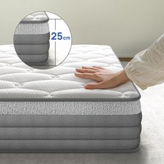 SweDrea 침대 무음 포켓스프링 두툼한 토퍼 매트리스, 중간, 25cm
