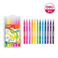 델리 브러쉬 펠트펜 붓펜 캘리그라피 사인펜 12색, 12색(EC10304), 단품