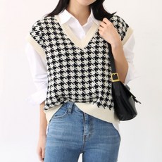 Funny girls 女款千鳥格寬鬆針織背心