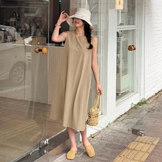 데일리앤 도미닉 기장선택 바스락 쿨 여름 냉감 민소매 롱 원피스 빅사이즈 시원한 키작녀 나일론 원피스