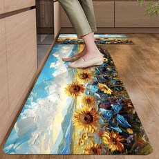 조이플 간편세척 규조토 발매트 유화 해바라기, 150x50cm