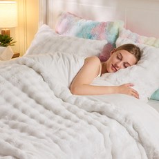 EMME토끼털 감촉 이불커버 1개 + 베개커버 1개 추동용 침대세트 정전기방지 따뜻하고 촉감이 부드러우며 세탁가능