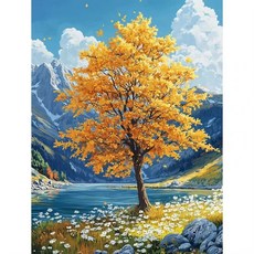 숫자로 그리는 아크릴 페인트 화려한 나무 풍경 그림 캔버스에 숫자 색칠 디지털 아트, 18. C14