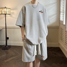 【冰感透氣】華夫格套裝 男士短袖短褲 運動套裝 家居服 休閒套裝 冰絲面料 寬鬆大碼 薄款速幹 夏季居家運動兩件套