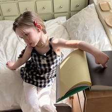 아이아이KC 체크슬리브블라우스<br><블랙><br>*90~130*