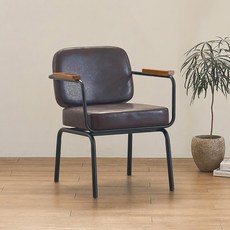 퍼니인어스 모드 레트로 가죽 철제 의자 카페 체어 1인, 브라운PU, 1개