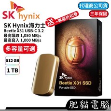 SK Hynix 海力士 USB-C 3.2 外接式 SSD, Beetle X31【512GB】先領券